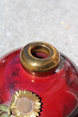 Art Deco Red Ceramic Vase with Gold and Brass, 1930s-EH-1720186