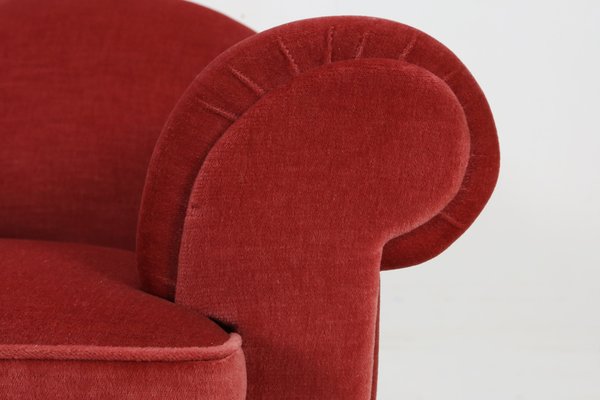 Art Deco Red Upholstery Armchairs, 1930, Set of 3-YSY-1385496