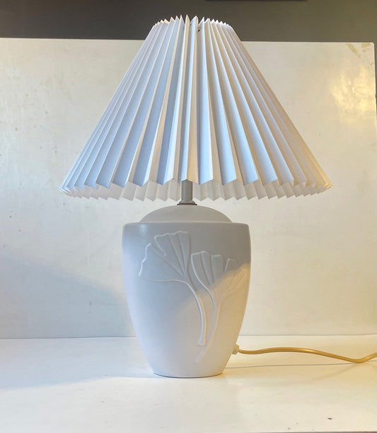 Art Deco Revival White Ceramic Table Lamp from Søholm, 1980s