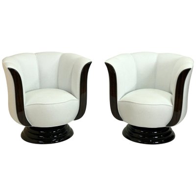 Art Deco Revolving White and Macassar Tulip Shaped Club Chairs, 2020, Set of 2-CXC-1410341