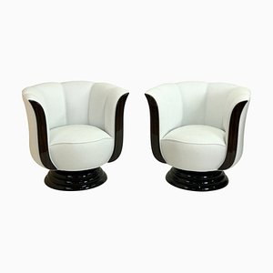 Art Deco Revolving White and Macassar Tulip Shaped Club Chairs, 2020, Set of 2-CXC-1410341