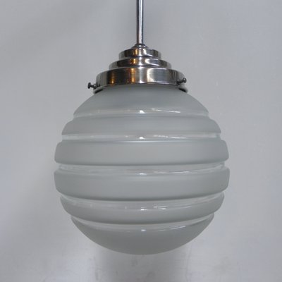 Art Deco Ribbed Glass Globe Ceiling Lamp, 1930s-TL-668484