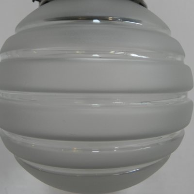 Art Deco Ribbed Glass Globe Ceiling Lamp, 1930s-TL-668484