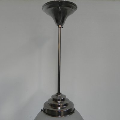 Art Deco Ribbed Glass Globe Ceiling Lamp, 1930s-TL-668484