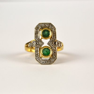 Art Deco Ring with Emeralds, 1900-AOU-1807892