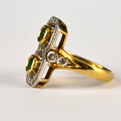 Art Deco Ring with Emeralds, 1900-AOU-1807892