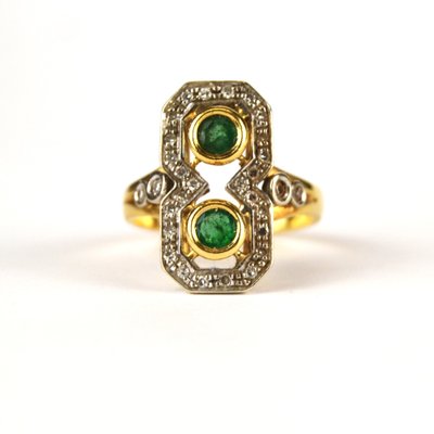 Art Deco Ring with Emeralds, 1900-AOU-1807892