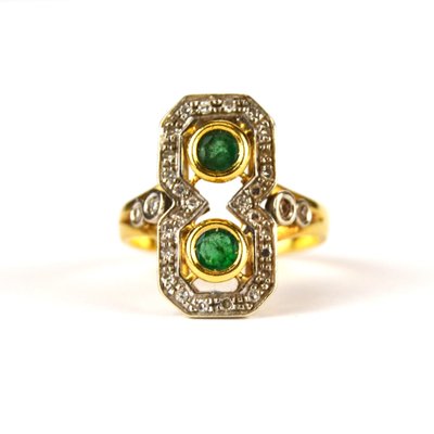 Art Deco Ring with Emeralds, 1900-AOU-1807892