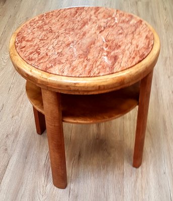 Art Deco Root Wood Side Table with Marble Top-QDP-992783