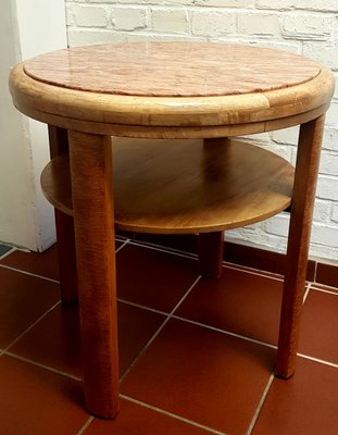 Art Deco Root Wood Side Table with Marble Top-QDP-992783