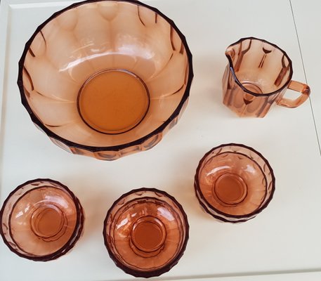 Art Deco Rosalin Glass Dessert Bowls & Jug, 1920s, Set of 8-QDP-845512