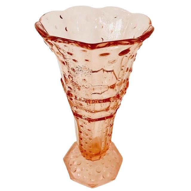 Art Deco Rosaline Pine Glass Vase from Scailmont, 1930s