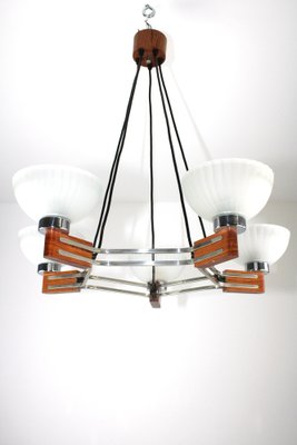 Art Deco Rosewood and Glass Chandelier, 1930s-ZWH-1356708