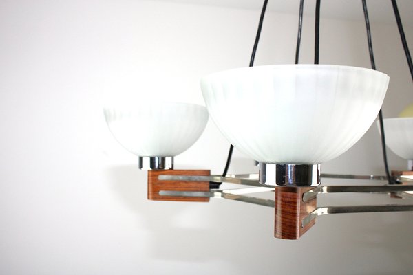 Art Deco Rosewood and Glass Chandelier, 1930s-ZWH-1356708