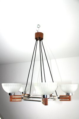 Art Deco Rosewood and Glass Chandelier, 1930s-ZWH-1356708