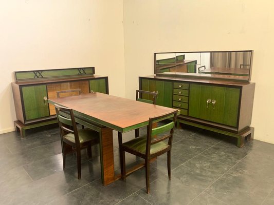 Art Deco Rosewood & Green Maple Dining Set, Set of 9-IJR-1140662