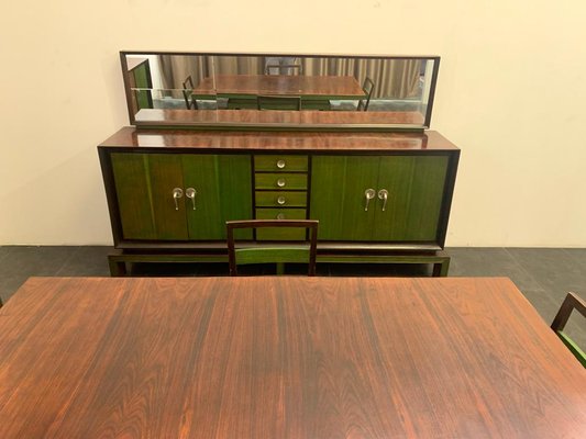 Art Deco Rosewood & Green Maple Dining Set, Set of 9-IJR-1140662