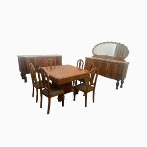 Art Deco Rosewood & Marble Dining Room Set, 1930s, Set of 10-IJR-870184