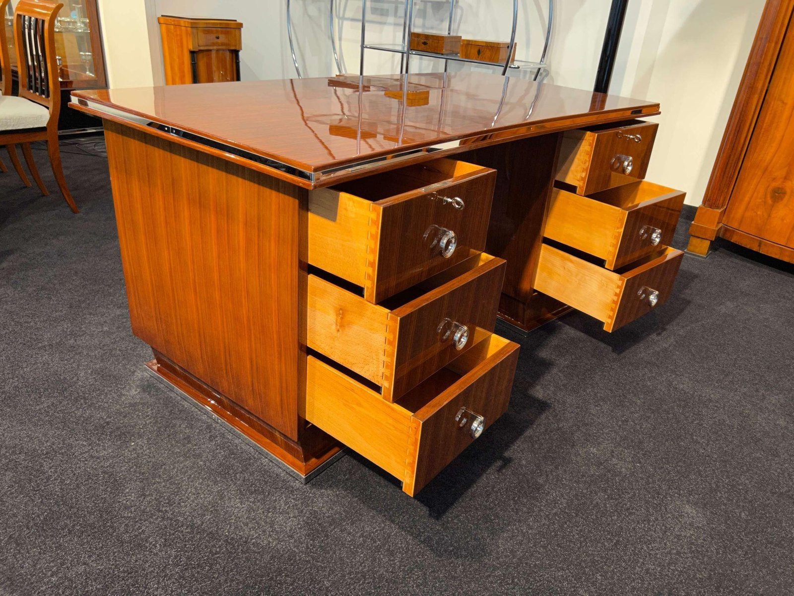 Art Deco Rosewood, Veneer and Nickel Desk, France, 1930s