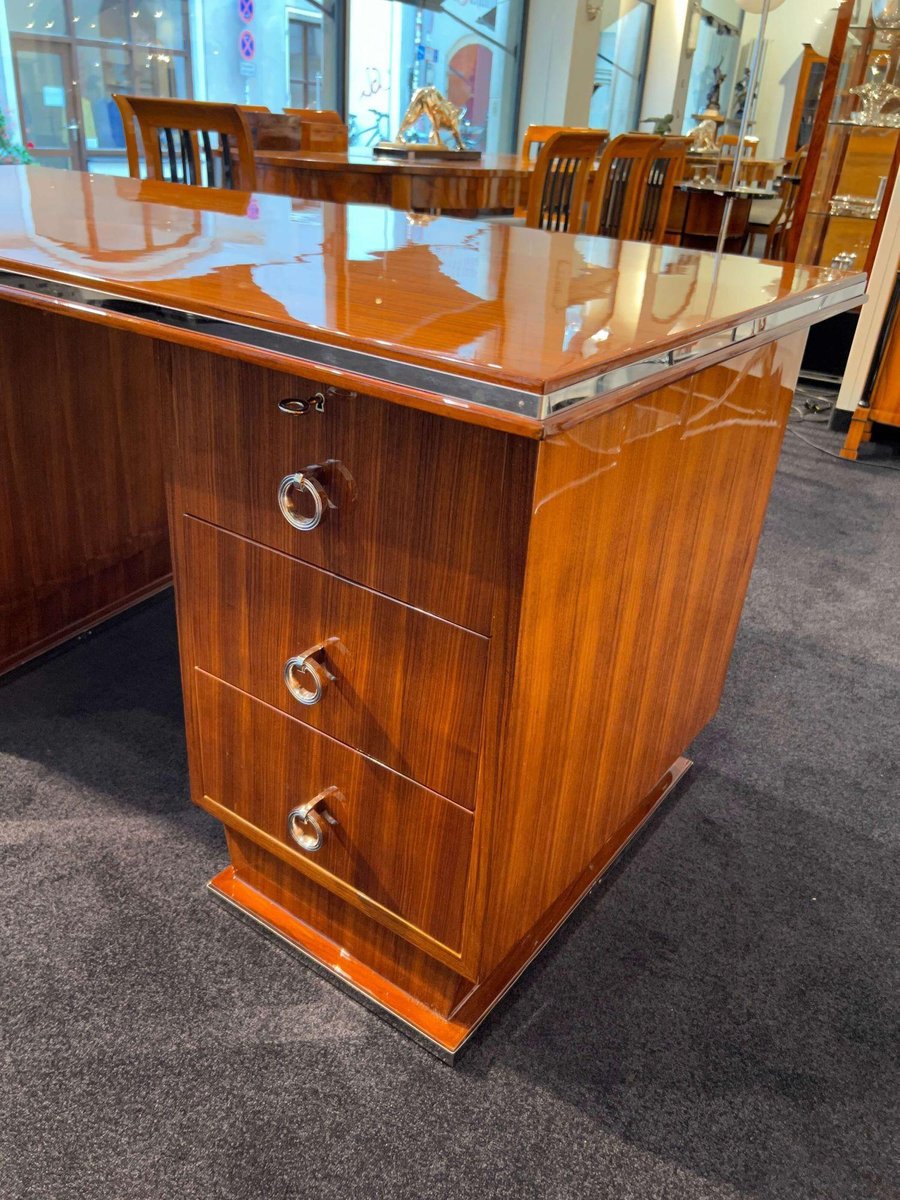 Art Deco Rosewood, Veneer and Nickel Desk, France, 1930s