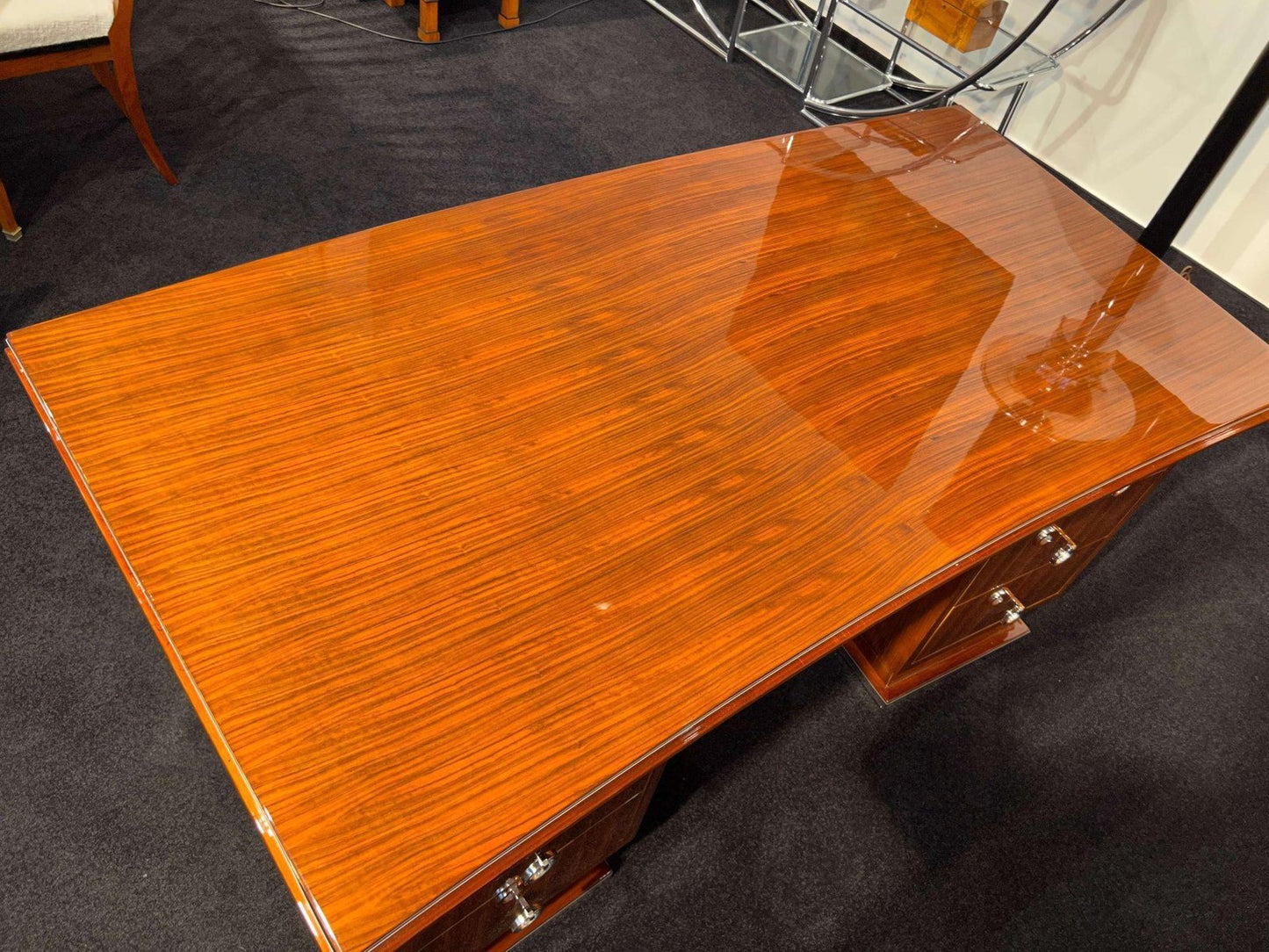 Art Deco Rosewood, Veneer and Nickel Desk, France, 1930s