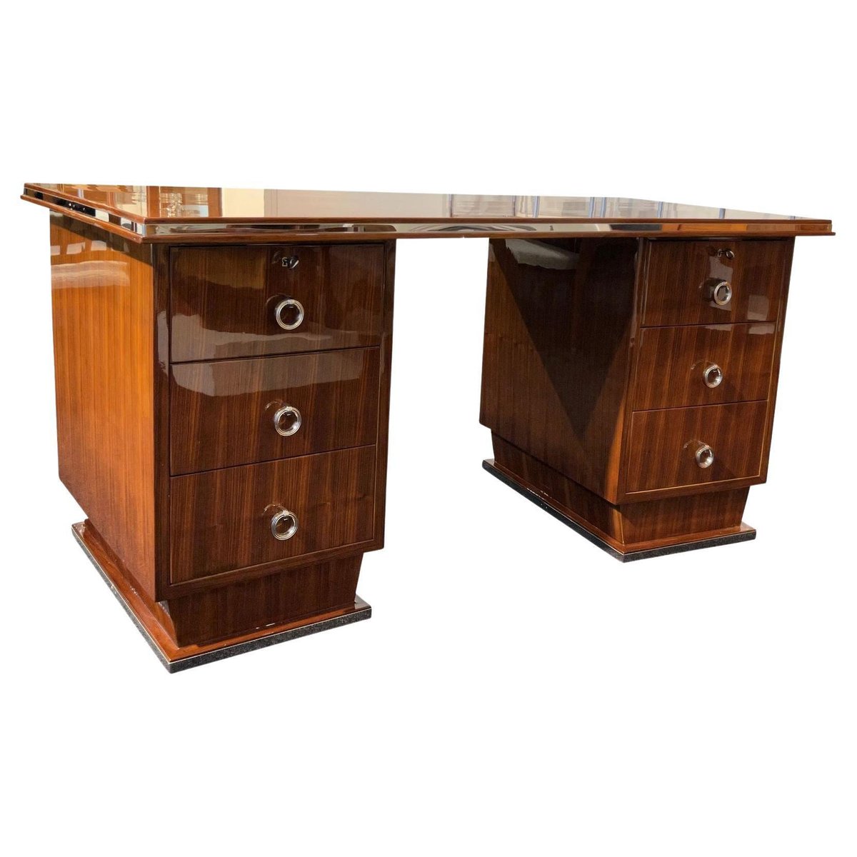 Art Deco Rosewood, Veneer and Nickel Desk, France, 1930s