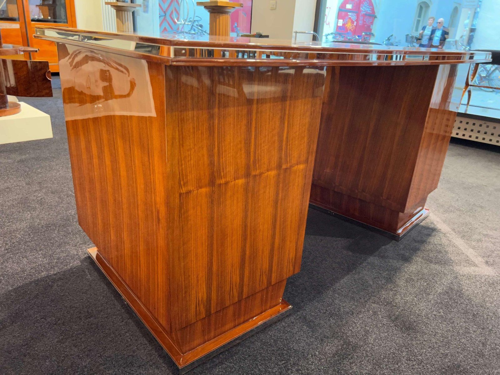 Art Deco Rosewood, Veneer and Nickel Desk, France, 1930s