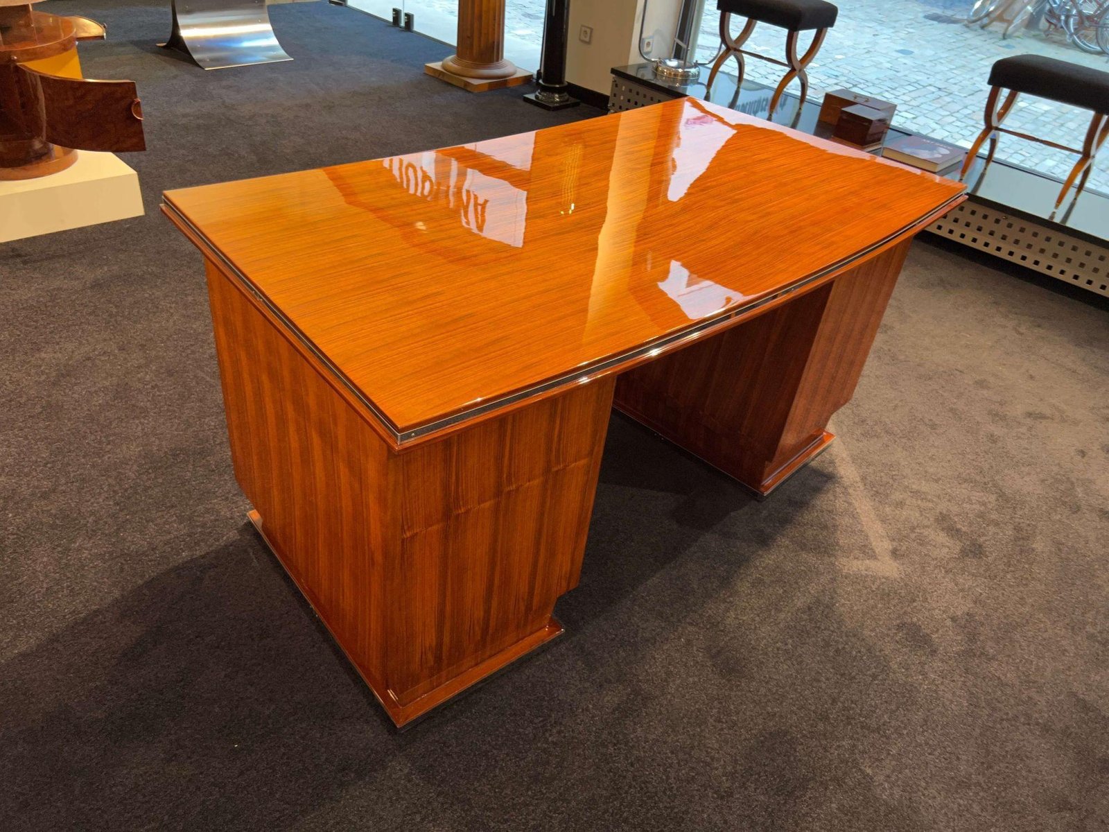 Art Deco Rosewood, Veneer and Nickel Desk, France, 1930s