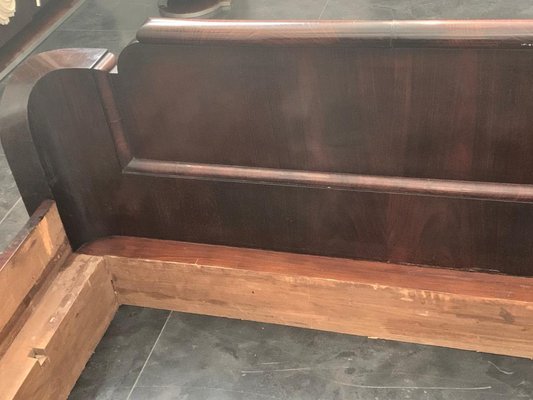 Art Deco Rosewood & Walnut Bed Frame with Carved Headboard by Ducrot, 1922-IJR-868824