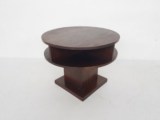 Art Deco Round Mahogany Side Table, the Netherlands, 1930s-ZO-1671637