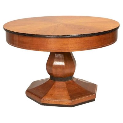 Art Deco Round Oak Dining Table with Black Wood Details, 1940s-XDW-1803356