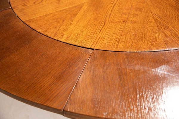 Art Deco Round Oak Dining Table with Black Wood Details, 1940s-XDW-1803356