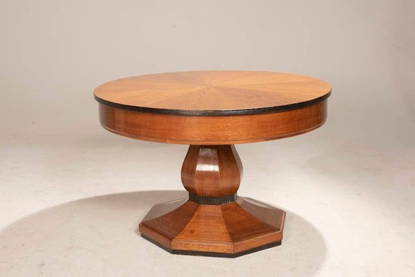 Art Deco Round Oak Dining Table with Black Wood Details, 1940s-XDW-1803356