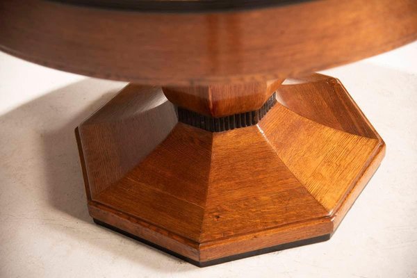 Art Deco Round Oak Dining Table with Black Wood Details, 1940s-XDW-1803356