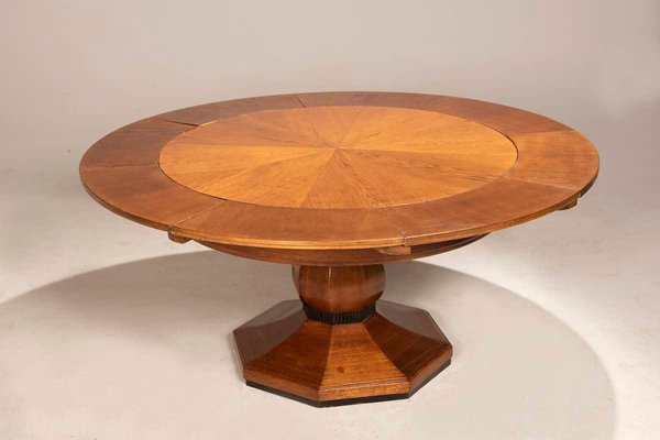 Art Deco Round Oak Dining Table with Black Wood Details, 1940s-XDW-1803356