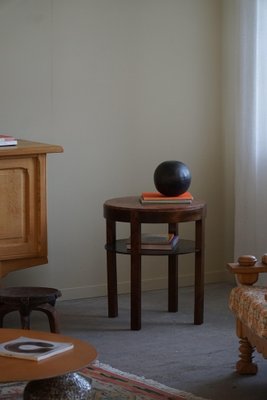 Art Deco Round Side Table in Beech & Marble Top, 1940s-MXF-1717837