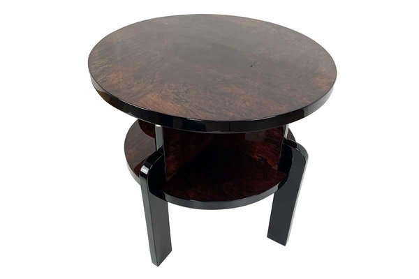 Art Deco Round Side Table in Veneer & Black High-Gloss Lacquer, Paris, 1930s-VMP-1257941