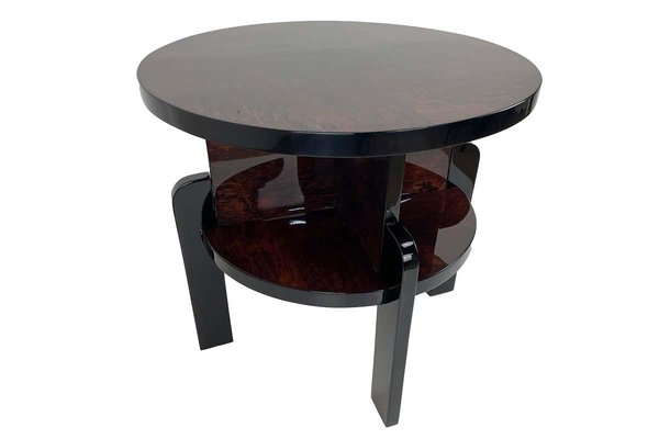 Art Deco Round Side Table in Veneer & Black High-Gloss Lacquer, Paris, 1930s-VMP-1257941