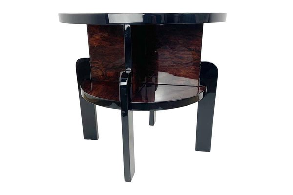 Art Deco Round Side Table in Veneer & Black High-Gloss Lacquer, Paris, 1930s-VMP-1257941