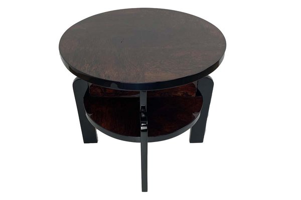 Art Deco Round Side Table in Veneer & Black High-Gloss Lacquer, Paris, 1930s-VMP-1257941