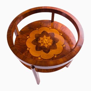 Art Deco Round Table With Marquetry & Glass Top-FSD-1195793