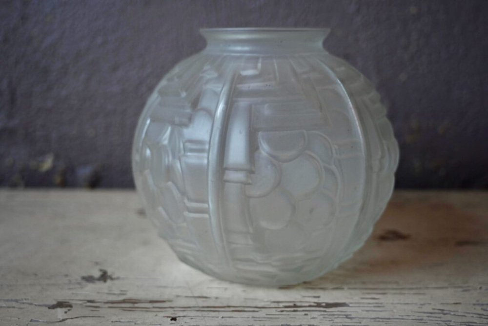 Art Deco Sandblasted Glass Vase from Vianne, 1930s