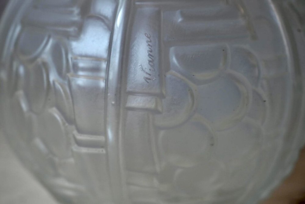 Art Deco Sandblasted Glass Vase from Vianne, 1930s