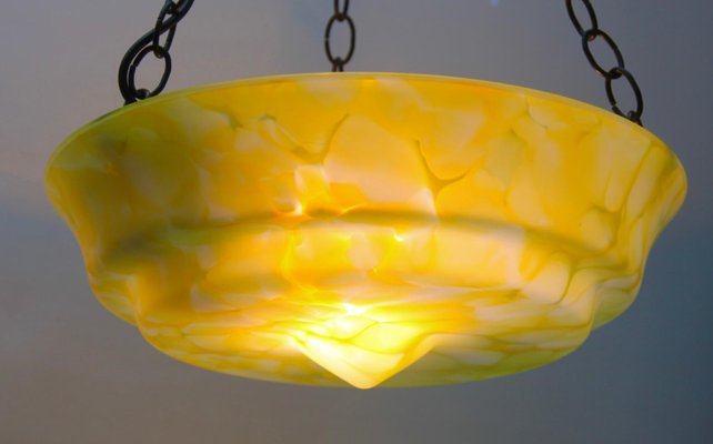 Art Deco Scailmont Belgium Glass Shade Ceiling Lamp, 1930s-MJY-1308856