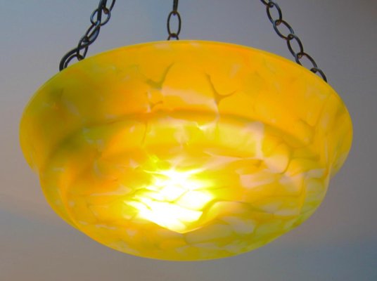 Art Deco Scailmont Belgium Glass Shade Ceiling Lamp, 1930s-MJY-1308856