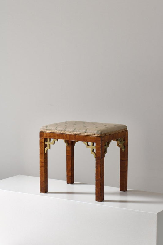 Art Deco Scandinavian Stool Chinoiserie in Original Upholstery, 1920s