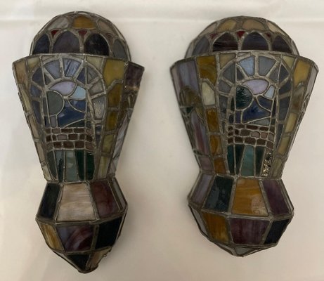 Art Deco Sconces in Leaded Glass, 20th Century, Set of 2-PKM-1717585