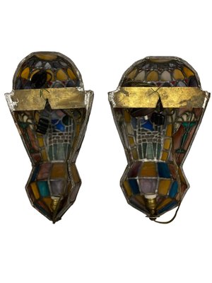 Art Deco Sconces in Leaded Glass, 20th Century, Set of 2-PKM-1717585