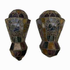 Art Deco Sconces in Leaded Glass, 20th Century, Set of 2-PKM-1717585