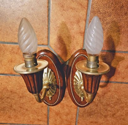 Art Deco Sconces in Mahogany & Gilt Bronze by Paul Follot, 1920s, Set of 2-AWH-1746973